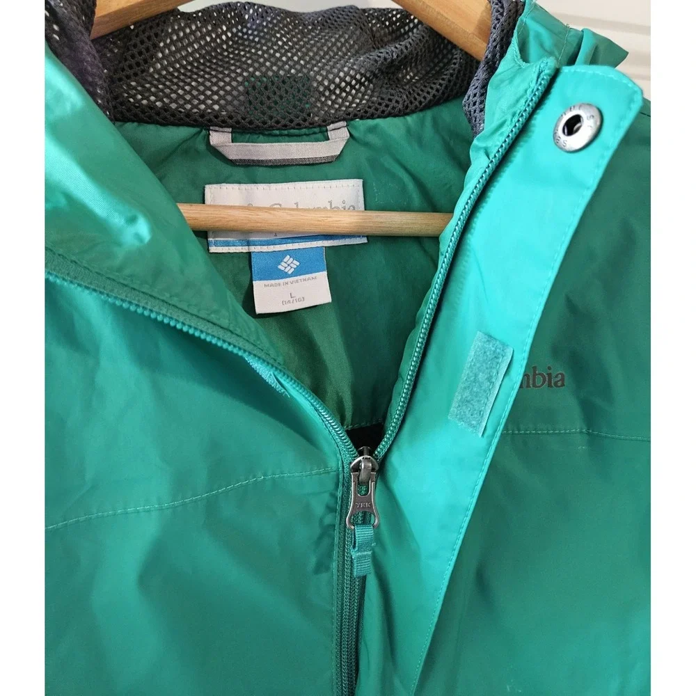 Columbia Youth Rain Jacket Green‎ Hooded Waterproof Coat Kids Large 14/16